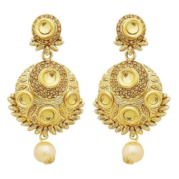 stylish silver earrings for women-Jheel Stone Gold Plated Pearl Drop Dangler Earrings - 2900221A