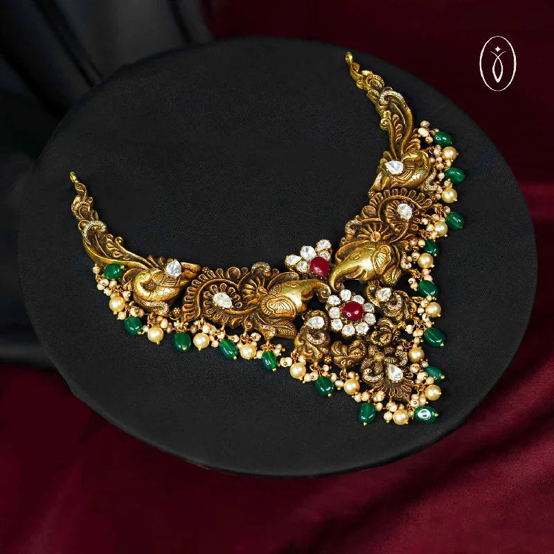 high-end necklaces for women-92.5 Silver with Gold Plated Finesse Elephant with Peacock Design Necklace