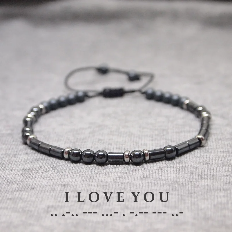 unique bangles for women-I LOVE YOU morse code bracelet