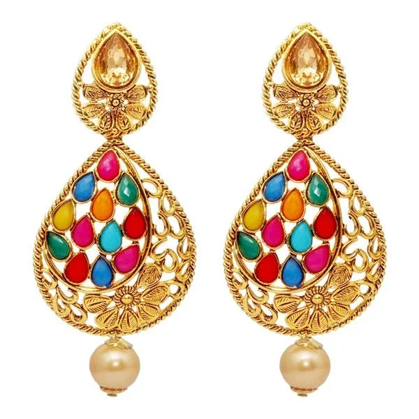 luxury earrings for brides-Kriaa Gold Plated Austrian Stone Kundan Navrang Dangler Earrings - 1309804