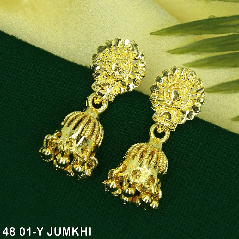 minimalistic earrings for women-Mahavir Dye Gold Jhumki Earrings