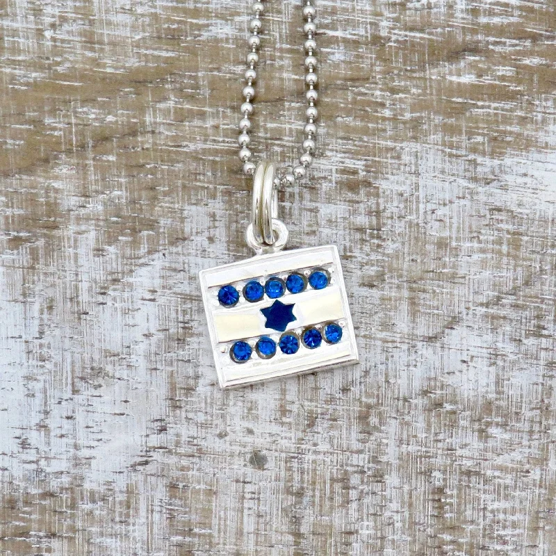 silver charm necklaces for women-Israel Flag Sterling Necklace