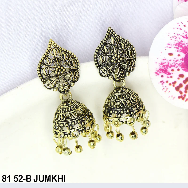 trendy earrings for women-Mahavir Oxidised Gold Plated Jhumki Earrings