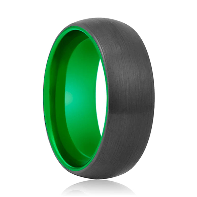 customized rings for women-Caleb Domed Black Brushed Tungsten Acid Green Wedding Band 4mm - 10 mm