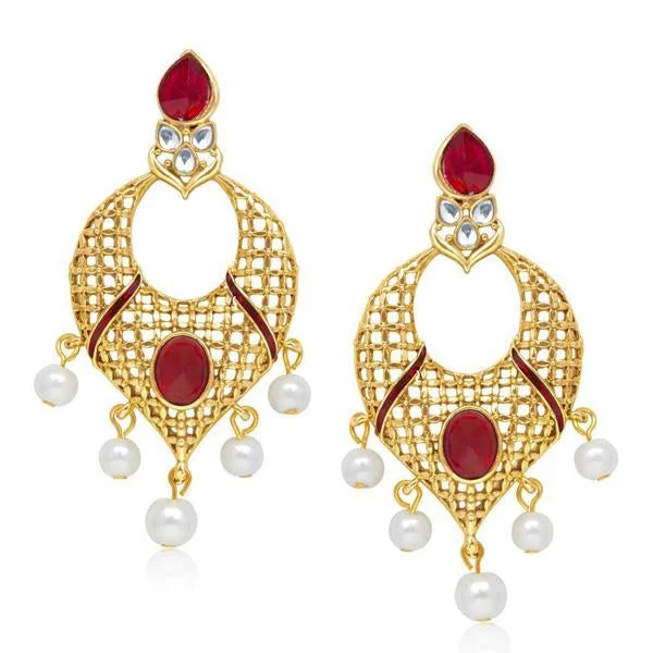 trendy earrings for women-The99jewel Kundan Meenakari Pearl Gold Plated Earrings - 1304531