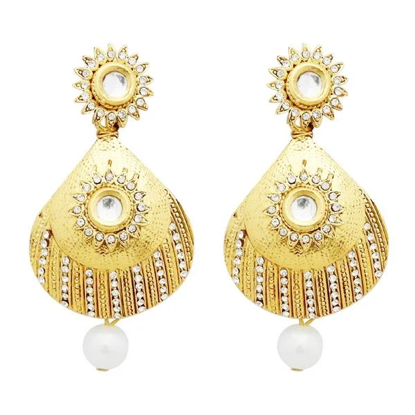 statement hoop earrings for women-Jheel Gold Plated Austrian Pearl Drop Dangler Earrings - 2900250B