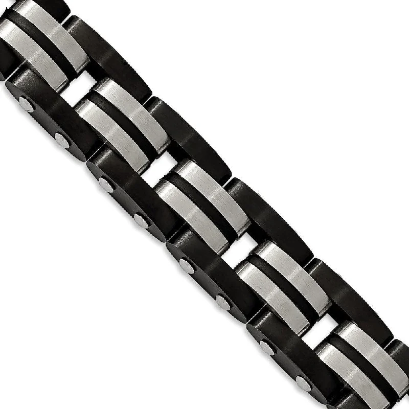 classic bangles for women-Stainless Steel Brushed Black IP-plated w/Black Rubber 8.25 in Bracelet