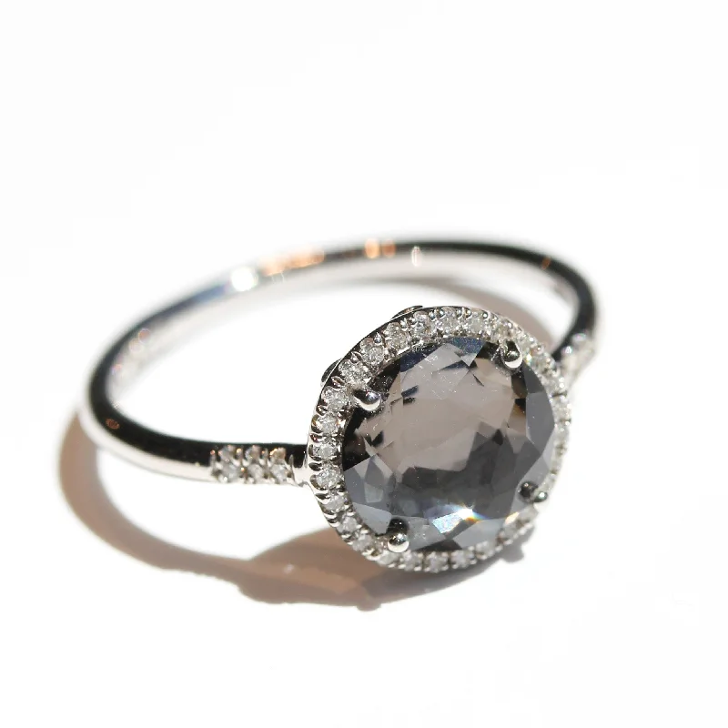 wedding ring sets for women-Black Night Topaz Halo Ring