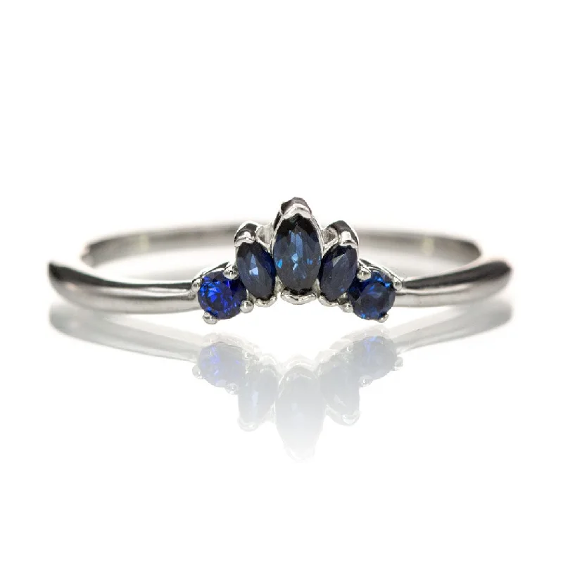 custom rings for engagement-Macie Band- Marquise Blue Sapphire Curved Contoured Stacking Wedding Ring