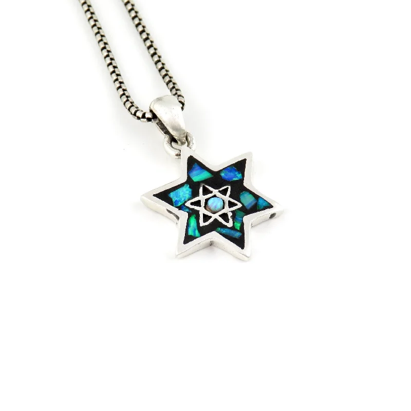 gold plated necklaces for women-Double-Sided Opal Star of David/Menorah Necklace