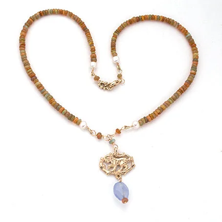 adjustable necklaces for women-Harlequin opal 14kt  Lion Necklace