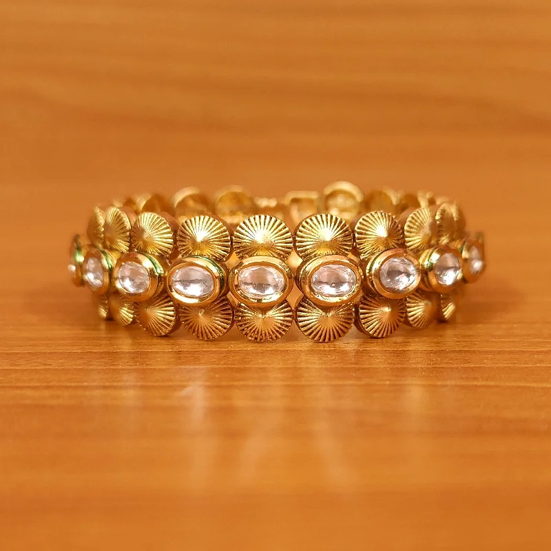 beaded bracelets for women-KUNDAN POLKI ANTIQUE GOLD LOOK OPENABLE BRACELET