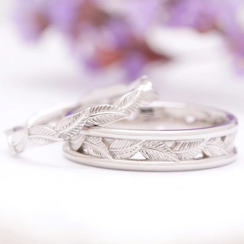 wide bands rings for women-Eternity Leaf Wedding Ring Set