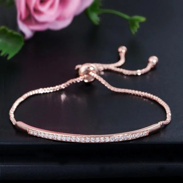 rhinestone bangles for women-Adjustable Bracelet Bangle for Women Bar Slider Brilliant Jewelry