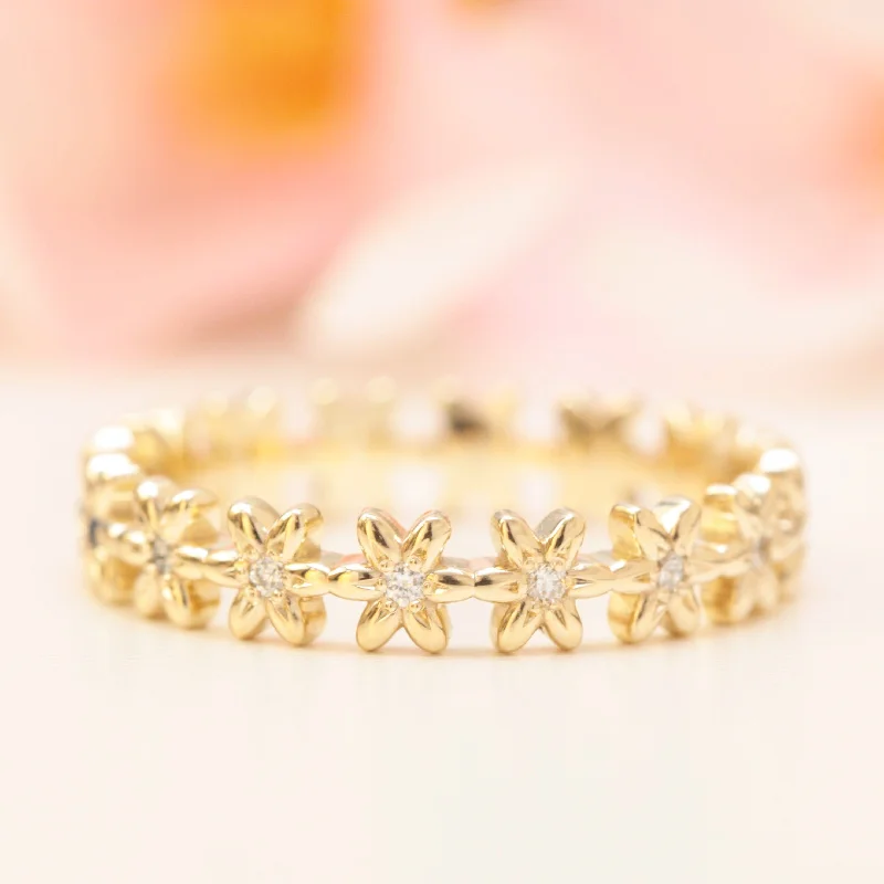 band rings for women-Diamond Eternity Flower Wedding Band