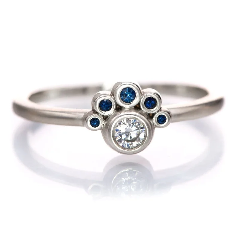 eco-conscious rings for women-Half Halo Stacking Ring, Bezel Set Moissanite & Blue Sapphire Accents