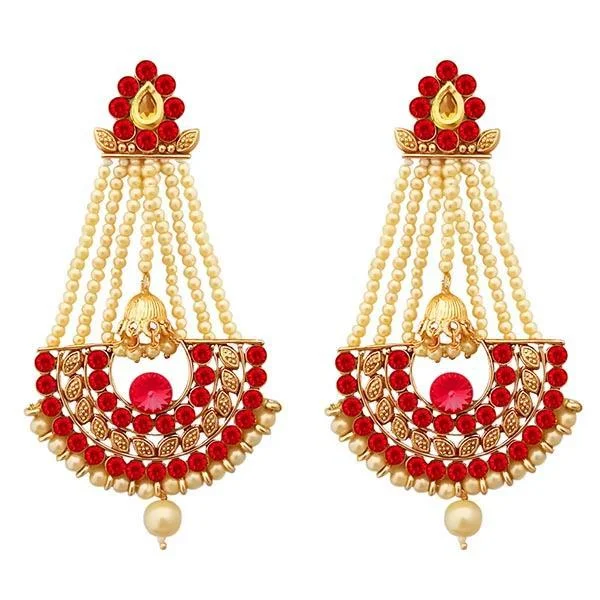 stud earrings for women-Kriaa Red Austrian Stone Gold Plated Pearl Dangler Earrings - 1312948A