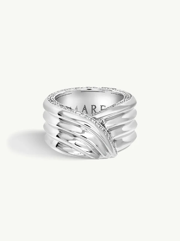 eco-conscious rings for women-Pharaoh I Pavé-Set Brilliant White Diamond Ring In 18K White Gold