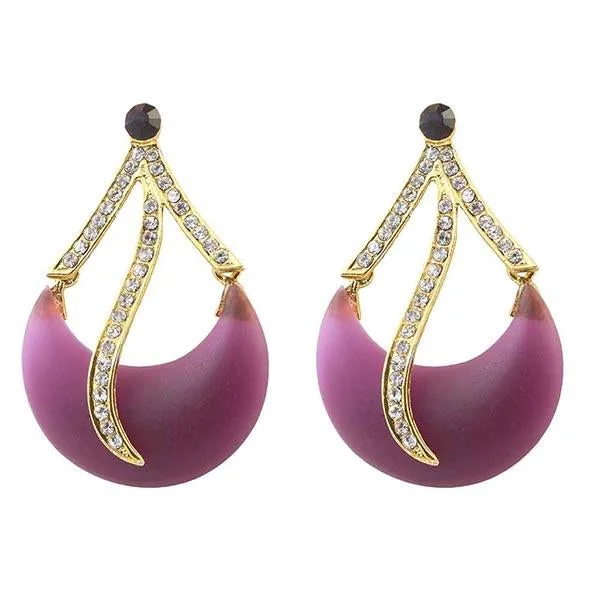 stunning earrings for brides-Kriaa Austrian Stone Purple Resin  Dangler Earrings - 1305706