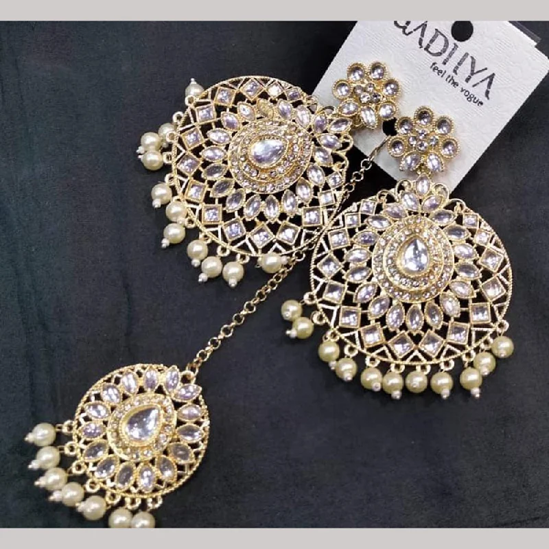 statement earrings for women-Manisha Jewellery Gold Plated Kundan Stone  Earrings With Mangtikka