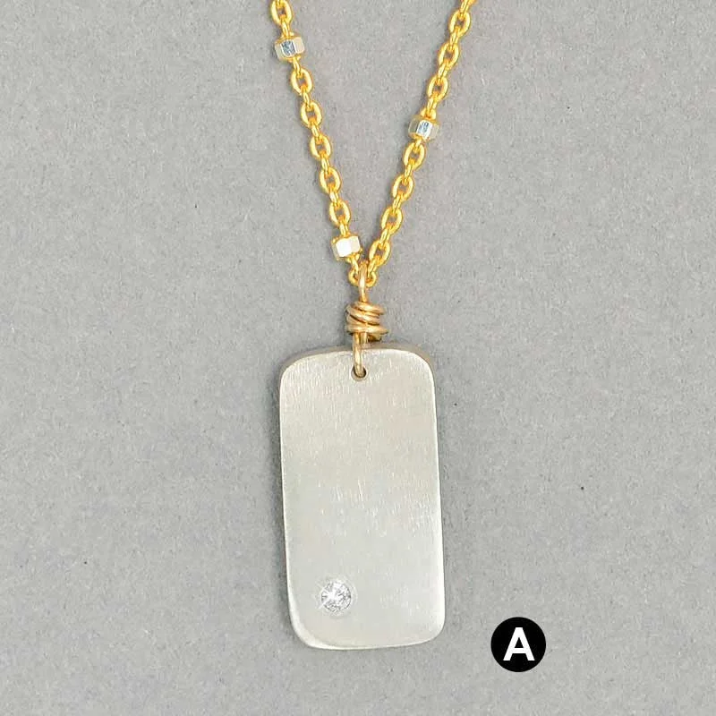 summer necklaces for women-Diamond Dogtag Necklace  (N116)