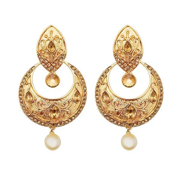 diamond and gold earrings for women-Kriaa Gold Plated Austrian Stone Brown Kundan Dangler Earrings - 1310577