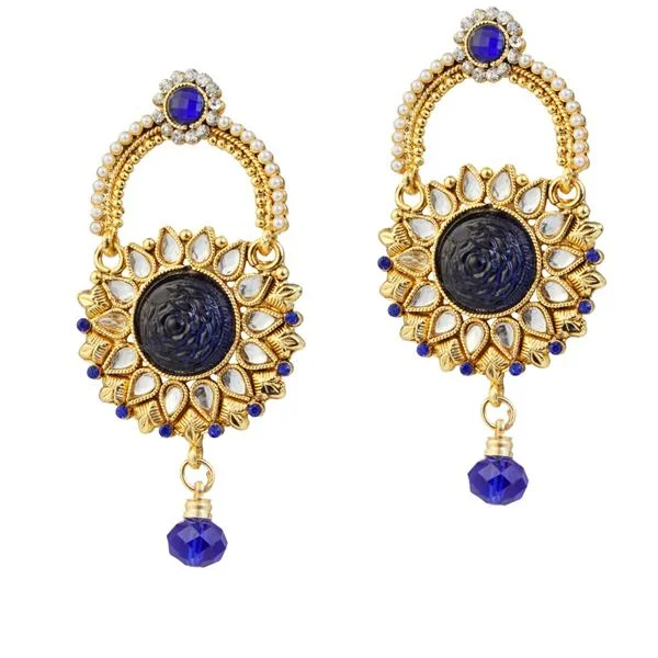 custom earrings for women-Kriaa Kundan Blue Austrian Stone Gold Plated Dangler Earrings - 1303773