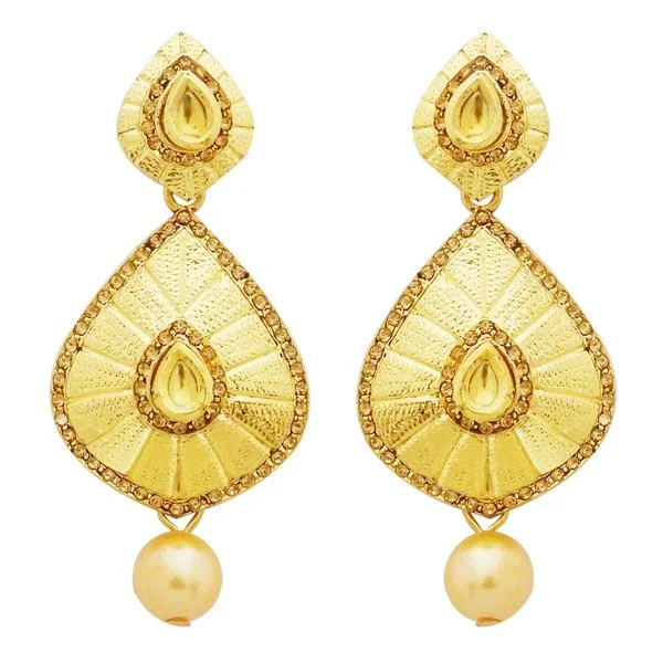 wedding earrings for women-Jheel Austrian Stone Gold Plated Pearl Drop Dangler Earrings - 2900247A