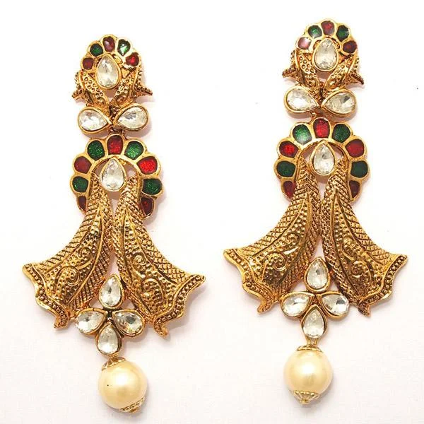 crystal earrings for women-Kriaa Zinc Alloy Gold Plated Crystal Dangler Earring - 1307205B