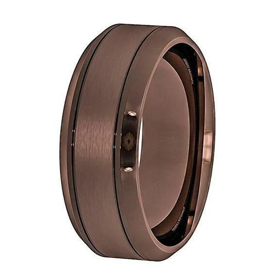 wedding rings with diamonds-Marcus Men's Brown Tungsten Wedding Band With Beveled Edges - 8 mm