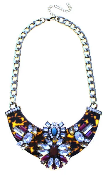 meaningful necklaces for women-Luxe Embellished Tortoise Statement Necklace- Purple