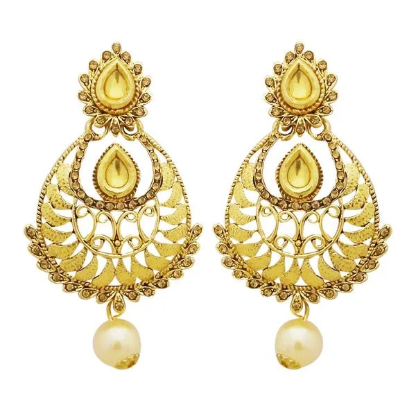 opal earrings for women-Jheel Gold Plated Stone Pearl Drop Dangler Earrings - 2900231A