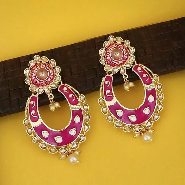 geometric drop earrings for women-Kriaa Pink Meenakari Gold Plated Kundan Dangler Earrings  - 1316327L