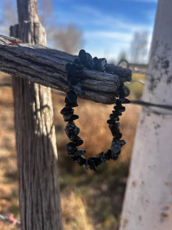 personalized silver bracelets for women-Snowflake obsidian chip bracelet