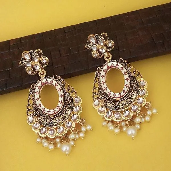 vintage stud earrings for women-Kriaa Maroon Meenakari Gold Plated Kundan Dangler Earrings  - 1316338E