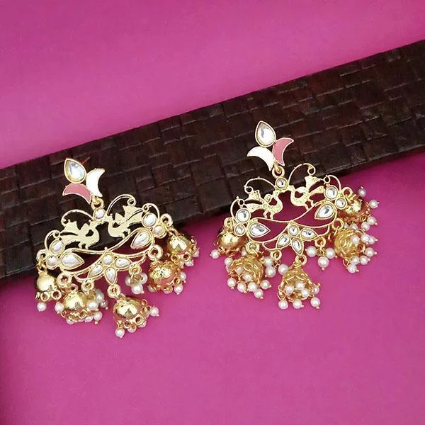 pearl earrings for women-Kriaa Gold Plated Kundan Dangler Jhumki Earrings - 1316324C