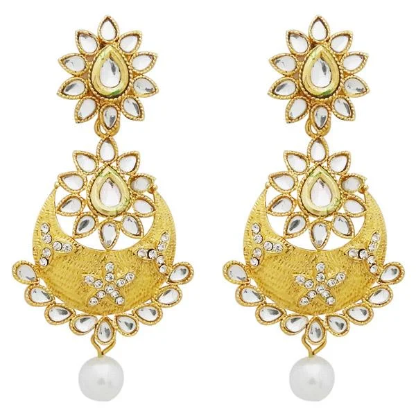 birthday gift earrings for women-Jheel Kundan Gold Plated Stone Dangler Earrings - 2900222B