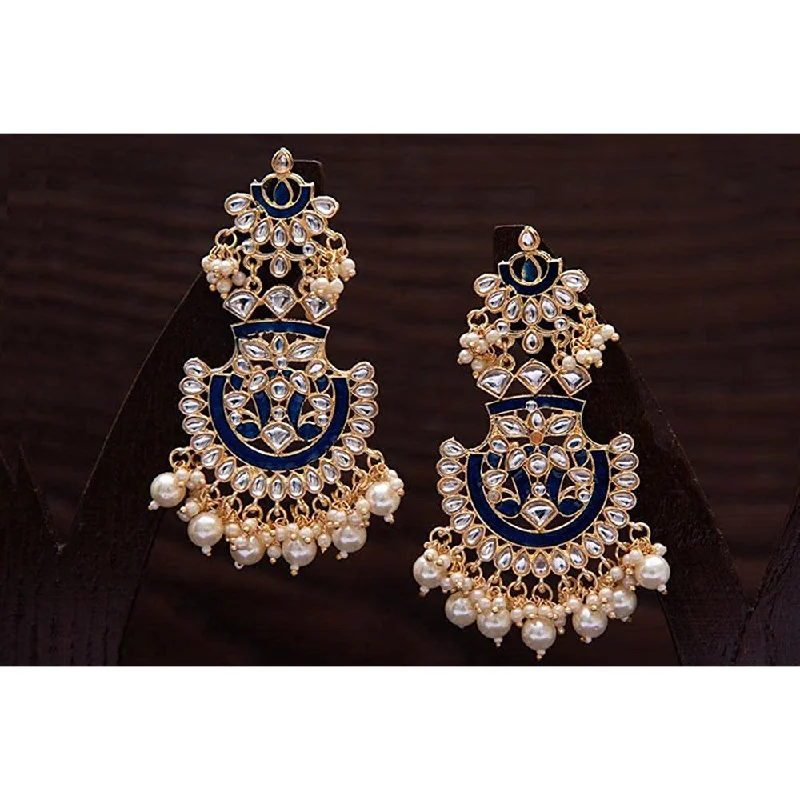 gold hoop earrings for women-Etnico Women's Gold Plated Intricately Designed Traditional Meenakari Earrings Glided with Kundans & Pearls (E3004Bl)