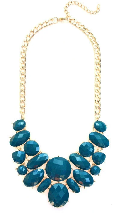 best necklaces for women-Jeweled Cluster Bib Statement Necklace- Teal