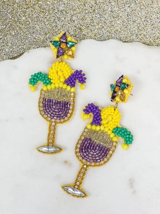 Christmas earrings for women-Mardi Gras Cocktail Beaded Dangle Earrings