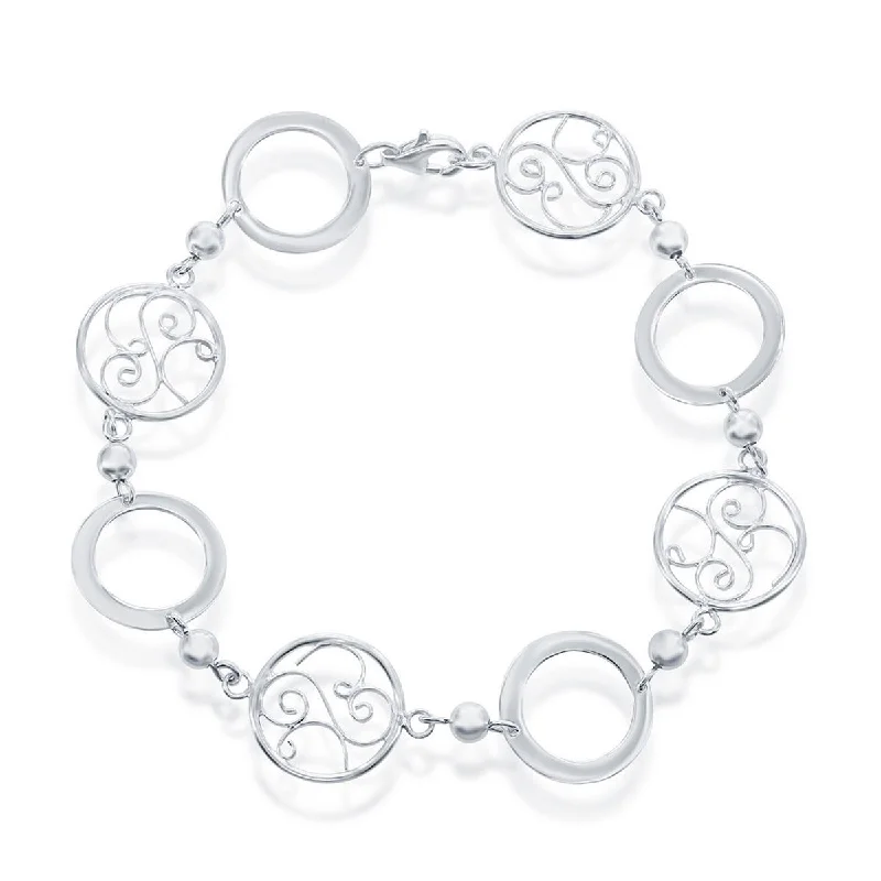 fashion bangles for women-Classic Women's Bracelet - Sterling Silver Open and Designed Circle Linked | S-4376