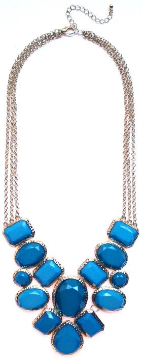 silver necklaces for women-Geometric Statement Necklace- Teal