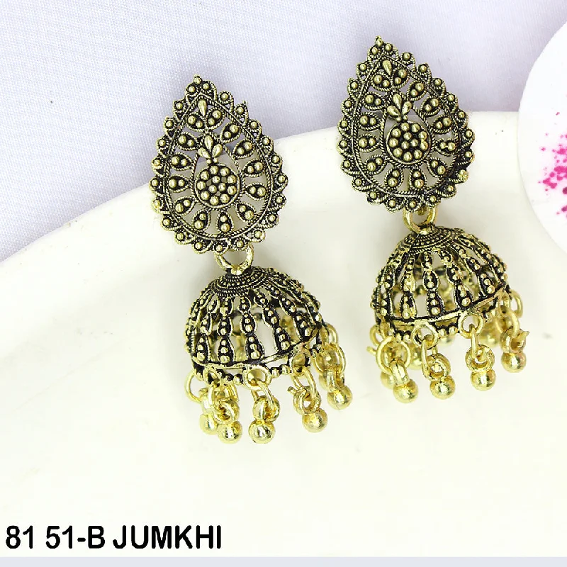 pearl earrings for women-Mahavir Oxidised Gold Plated Jhumki Earrings