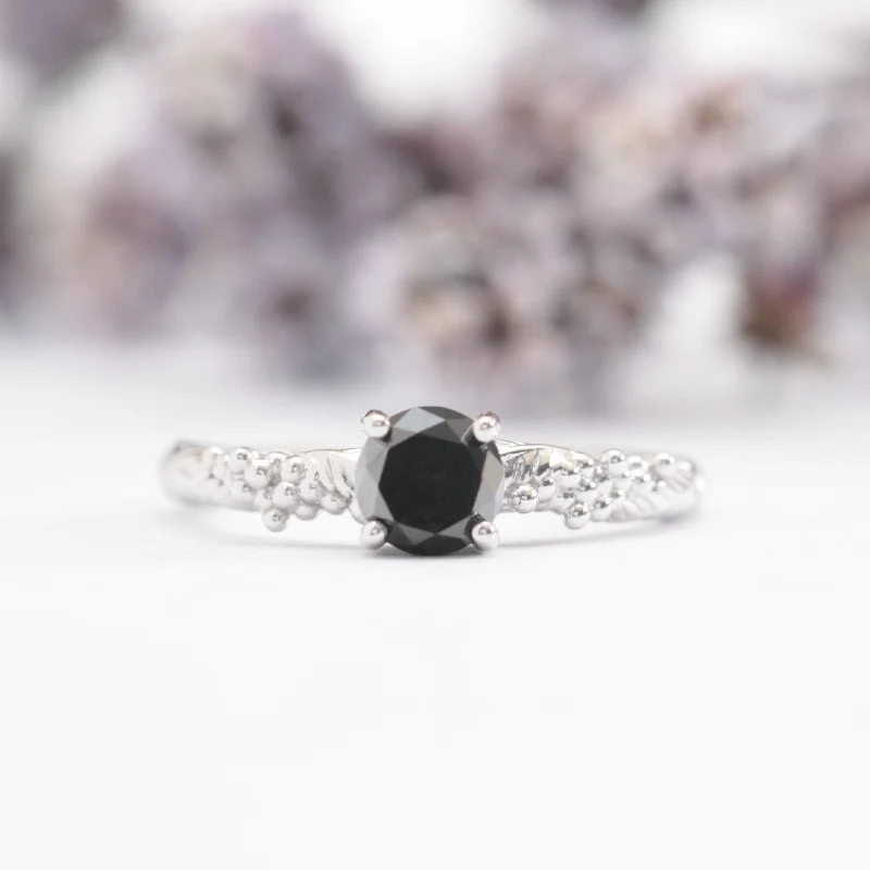 affordable engagement rings for women-Black Diamond Wattle Leaf Engagement Ring