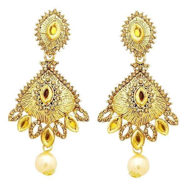 simple stud earrings for women-Jheel Stone Gold Plated Pearl Drop Dangler Earrings - 2900235A