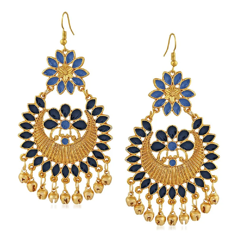 affordable hoop earrings for women-Mahi Blue Meenakari Work Floral Dangler Earrings with Ghungroo for Women(VECJ100217Blu)