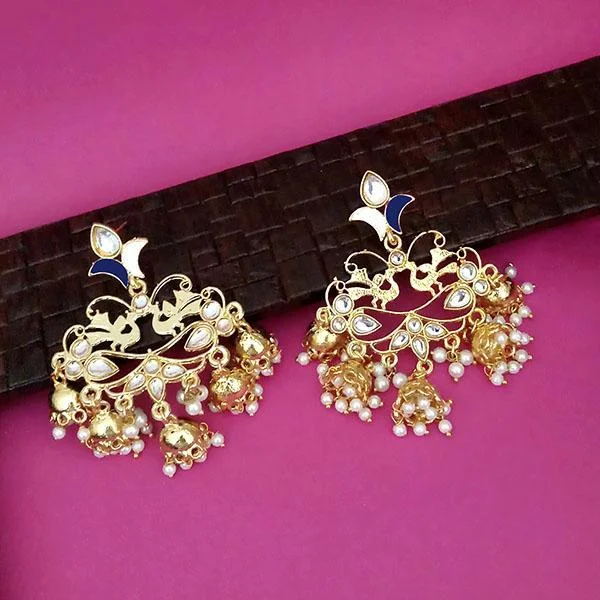 trendy earrings for women-Kriaa Gold Plated Kundan Dangler Jhumki Earrings - 1316324D