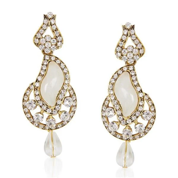 chic earrings for women-Kriaa White Austrian Stone Drop Gold Plated Dangler Earring - 1306216