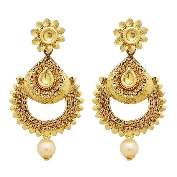 gold statement earrings for women-Jheel Austrian Stone And Kundan Pearl Drop Dangler Earrings - 2900207A