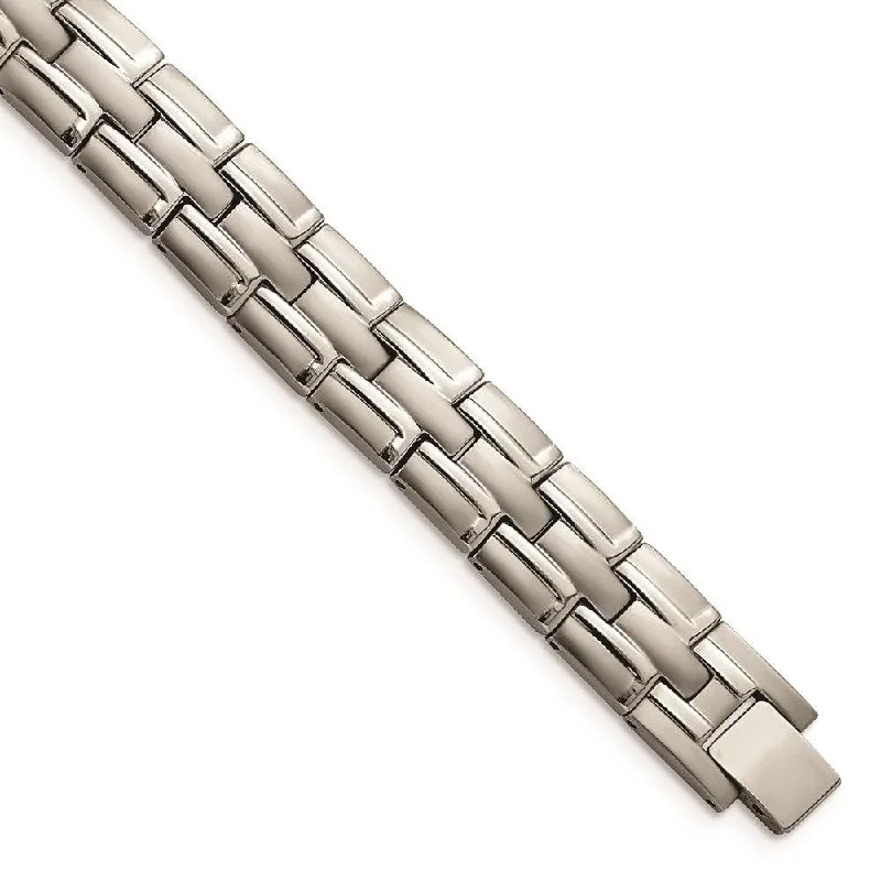 beaded bracelets for women-Titanium Brushed and Polished w/Syn. Germanium 8.5in Link Bracelet